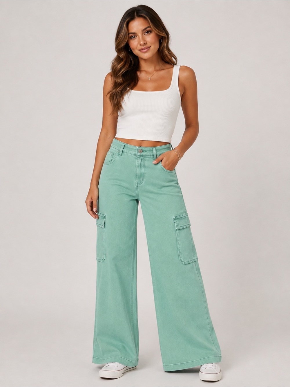 NWT Risen Jade Green Wide Leg Cargo Jeans Size 9/29 31” Inseam #1132